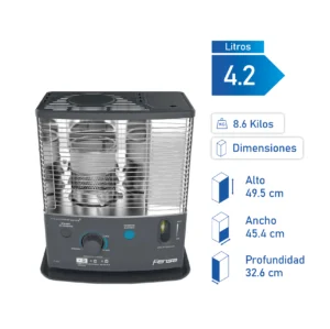 Estufa a parafina Fensa F720 de 4.2 litros con encendido eléctrico, ideal para calefaccionar hasta 25 m².