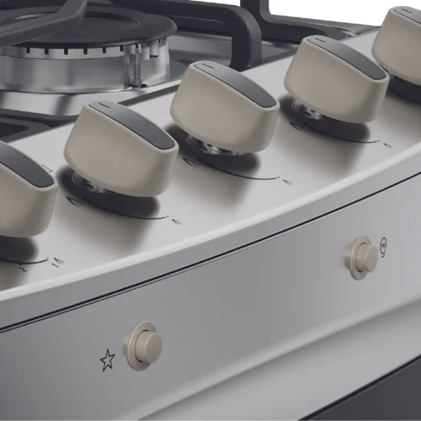Cocina Midea 4P MCG4QI24NS a gas con 4 quemadores, horno de 68 litros y diseño Charcoal Grey.