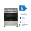 Cocina Midea 5P MCG5QPI30NS a gas con 5 quemadores, horno de 89.46 litros y diseño de acero inoxidable.