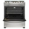 Cocina Midea 5P MCG5QPI30NS a gas con 5 quemadores, horno de 89.46 litros y diseño de acero inoxidable.