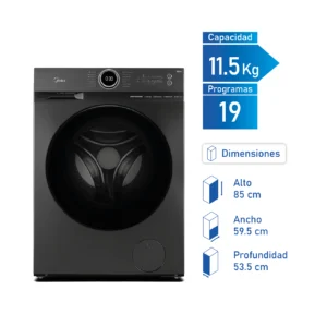 Lavadora/Secadora Automática Midea MF200D150WB/T de 11.5 kg de lavado y 9 kg de secado, con Steam Care y diseño Titanium.