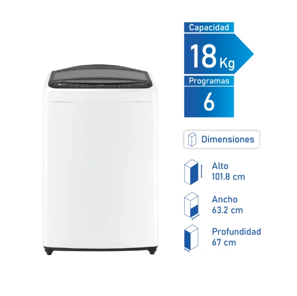 Lavadora LG WT18WV6 de carga superior con 18 kg de capacidad y tecnología AI DD™.
