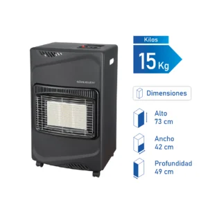 Estufa a gas infrarroja Sunny-Red SR-6250NG de 4.2 kW con 3 placas calefactoras para grandes espacios.