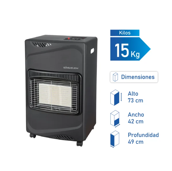 Estufa a gas infrarroja Sunny-Red SR-6250NG de 4.2 kW con 3 placas calefactoras para grandes espacios.