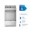 Cocina a gas Fensa de cuatro platos modelo F 2808 T, color blanco. Dimensiones: Alto 93.6 cm, Ancho 55 cm, Profundidad 57.7 cm.