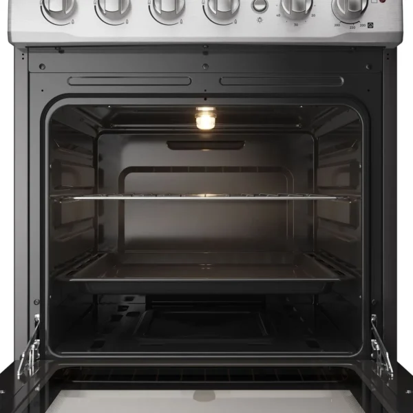 Cocina a gas Fensa de cuatro platos modelo F 2808 T, color blanco. Dimensiones: Alto 93.6 cm, Ancho 55 cm, Profundidad 57.7 cm.