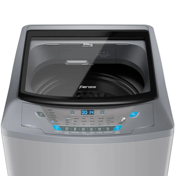 Lavadora Automática Fensa 20Kg Premium Care 20SZ de carga superior con 20 kg de capacidad y panel digital.