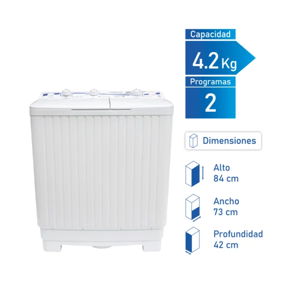 lavadora-sindelen-lc-4550bl-1 Lavadora semiautomática Sindelen SpinWash de 4.5 kg de capacidad y sistema Reversomatic.