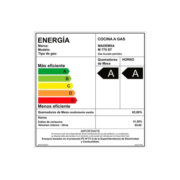 Cocina Mademsa 4P M775 ST a gas con 4 quemadores y horno de 65 litros.