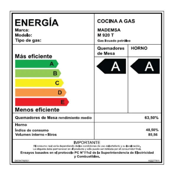 Cocina Mademsa 5P M920 T a gas con 5 quemadores y horno de 85.56 litros.