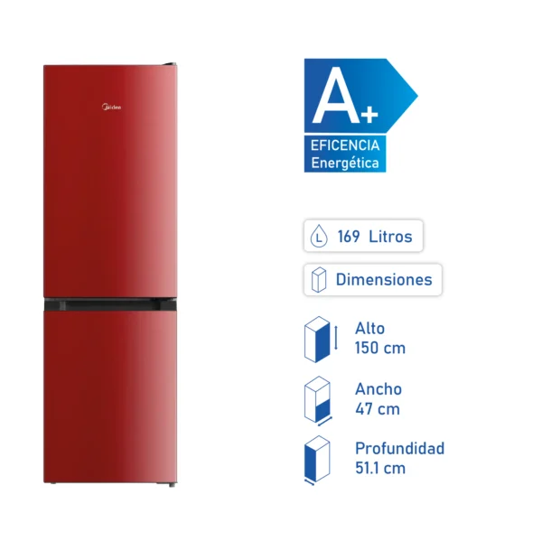 Refrigerador Bottom Freezer Frío Directo Rojo 169 lts