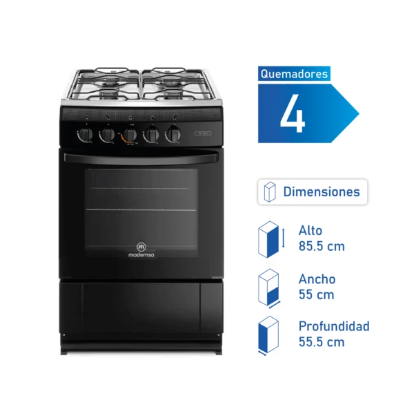 Cocina Mademsa MV120 T a gas con 4 quemadores, horno de 65 litros y revestimiento Fast Clean.