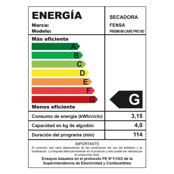 Secadora de Ropa Fensa Premium Care Pro 9D de 9 kg de capacidad con tecnología AutoSense y reducción de arrugas.