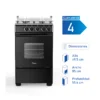 Cocina Midea MCG-4QSG20NSBK de 4 quemadores, color negro, con diseño elegante y seguro.