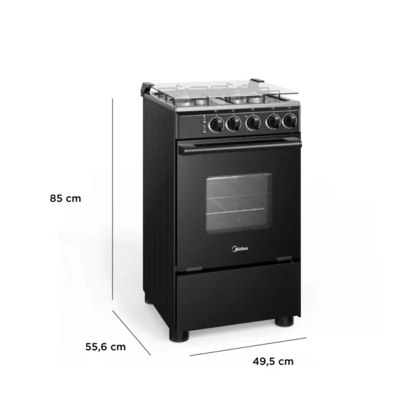 Cocina Midea MCG-4QSG20NSBK de 4 quemadores, color negro, con diseño elegante y seguro.