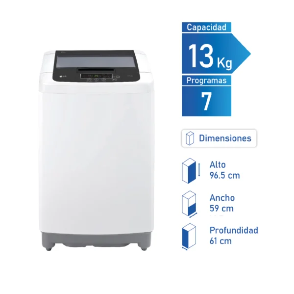 Lavadora Carga Superior LG WT13WPBPK de carga superior con 13 kg de capacidad y Motor Smart Inverter.